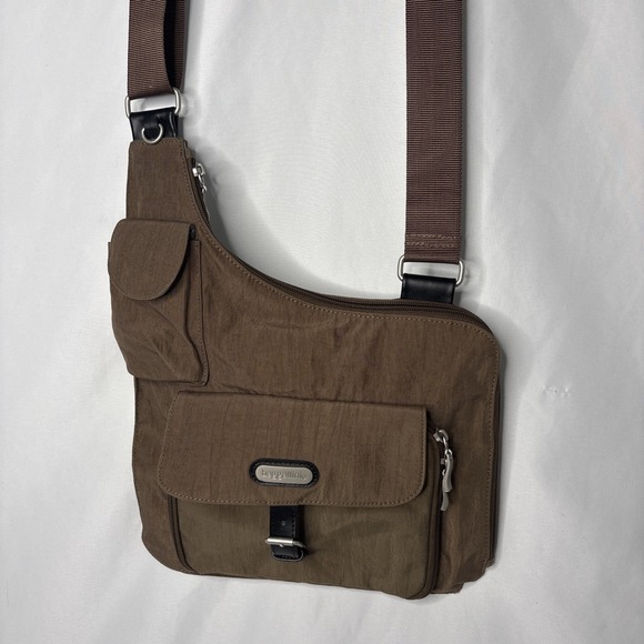 Baggallini Messenger Crossbody Shoulder Bag Purse Travel Brown Blue Interior - Picture 3 of 12